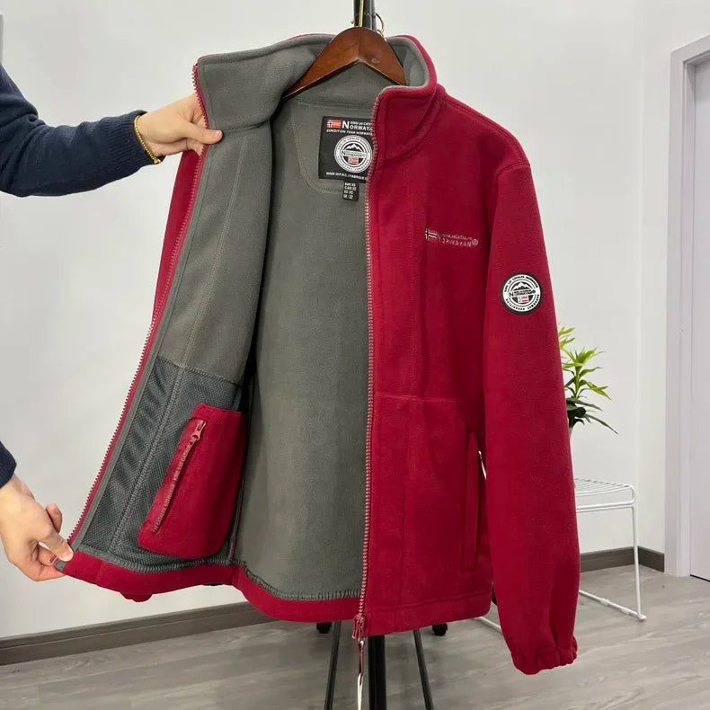 Winter Wool Jacket Men's Mountaineering Double-layer Thick Pocket Jacket Outdoor High Neck Windproof Skiing Sweatshirt Jacket Me