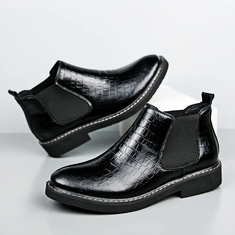 Ankel Boots Men Leather Outdoor Height Increase Insole 6cm Man Elevator Shoes Plus Size 38-48