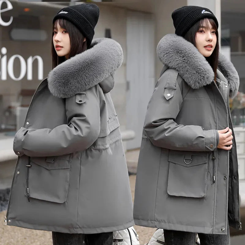 Winter Coat 2024 New Thicken Parker Women's Warm Detachable Inner Down Cotton Jacket Female Loose Warm Hooded Parkas Overcoat