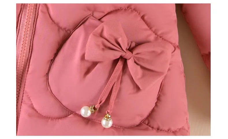 Children's winter coat Little girl cotton-padded jacket thickened fashion down  jacket girl's medium long super cute  jacket