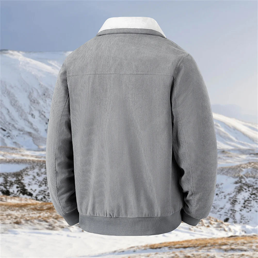 Winter New Arrival: Warm-Weather Corduroy Jacket Men's Fleece-Lined, Thickened Letter-Label Collared Jacket Fashionable Menswear