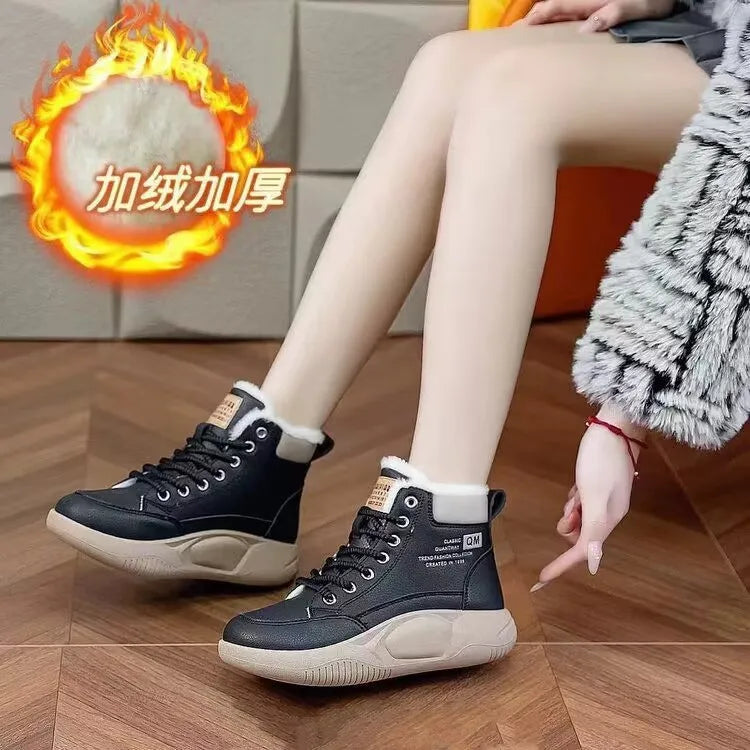 【2025 Winter】Women's High-Top Thermal Sneakers Fashion All-Match Fur Lined Winter Shoes Non-Slip Warm Casual Sports Shoes