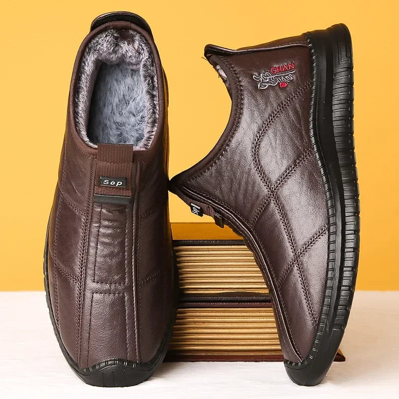 Winter men's boots are warm waterproof non slip thick walking boots, and oversized work shoes for men aged 38-48 platform boots