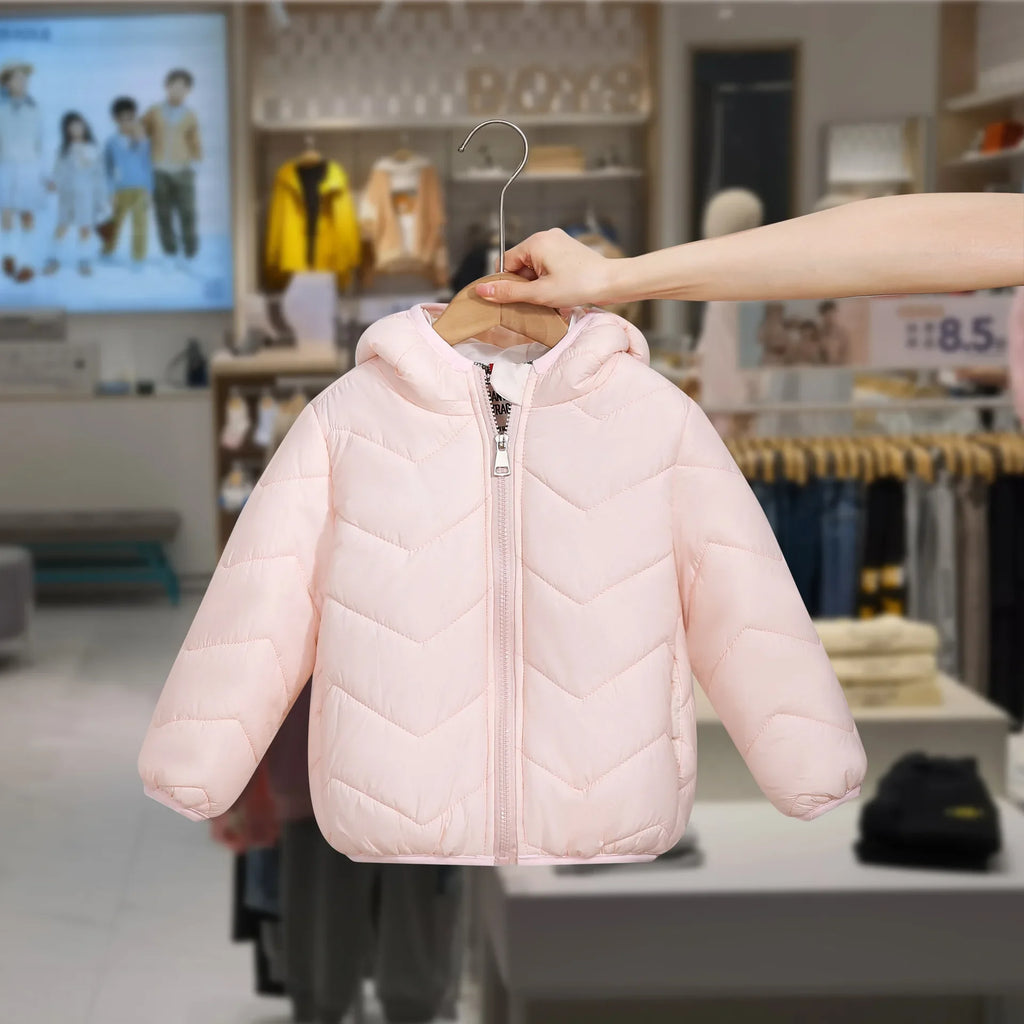 Winter Children's Jacket Girl 0-7Y Kids Boy Lightweight Hooded Padded Jacket Chevron Quilted Warm Down Cotton Coat Outerwear