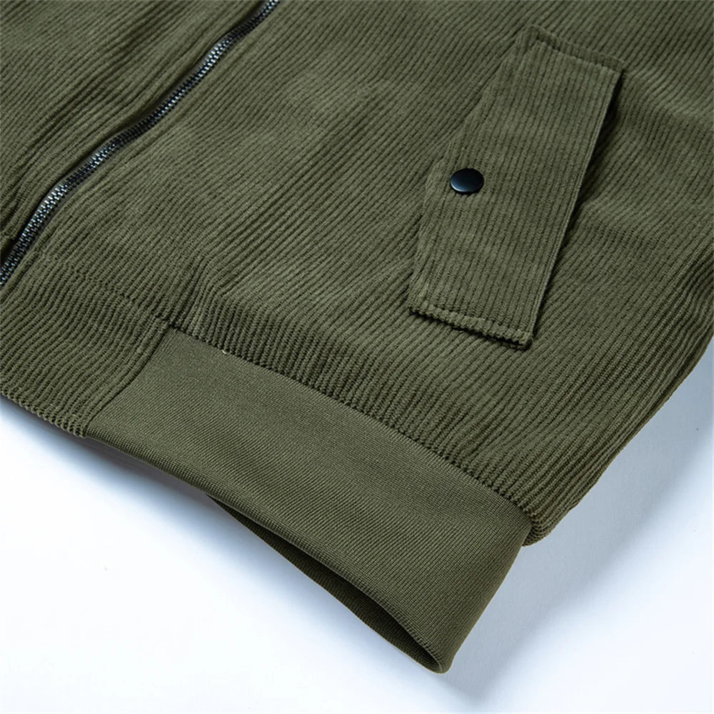 Winter New Arrival: Warm-Weather Corduroy Jacket Men's Fleece-Lined, Thickened Letter-Label Collared Jacket Fashionable Menswear