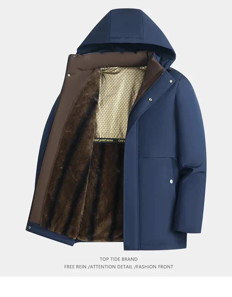 Winter New Fashionable Waterproof  Thick Warm Hooded Cotton Jacket For Men's Casual Loose Retro Sports Jacket