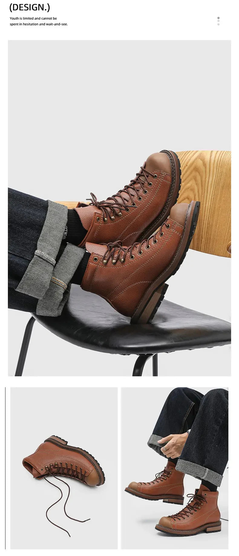 Men Leather Boots Vintage Work High Top Men's Shoes British Style Men's Leather Boots Spring Non Slip Lace Up Platform Shoes Man