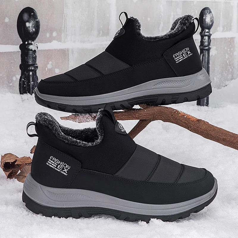 Men Boots Waterproof Winter Lightweight Snow Boots Thick Warm Fur Men Shoes Plus Size Unisex Ankle Boots Slip On Casual Shoes