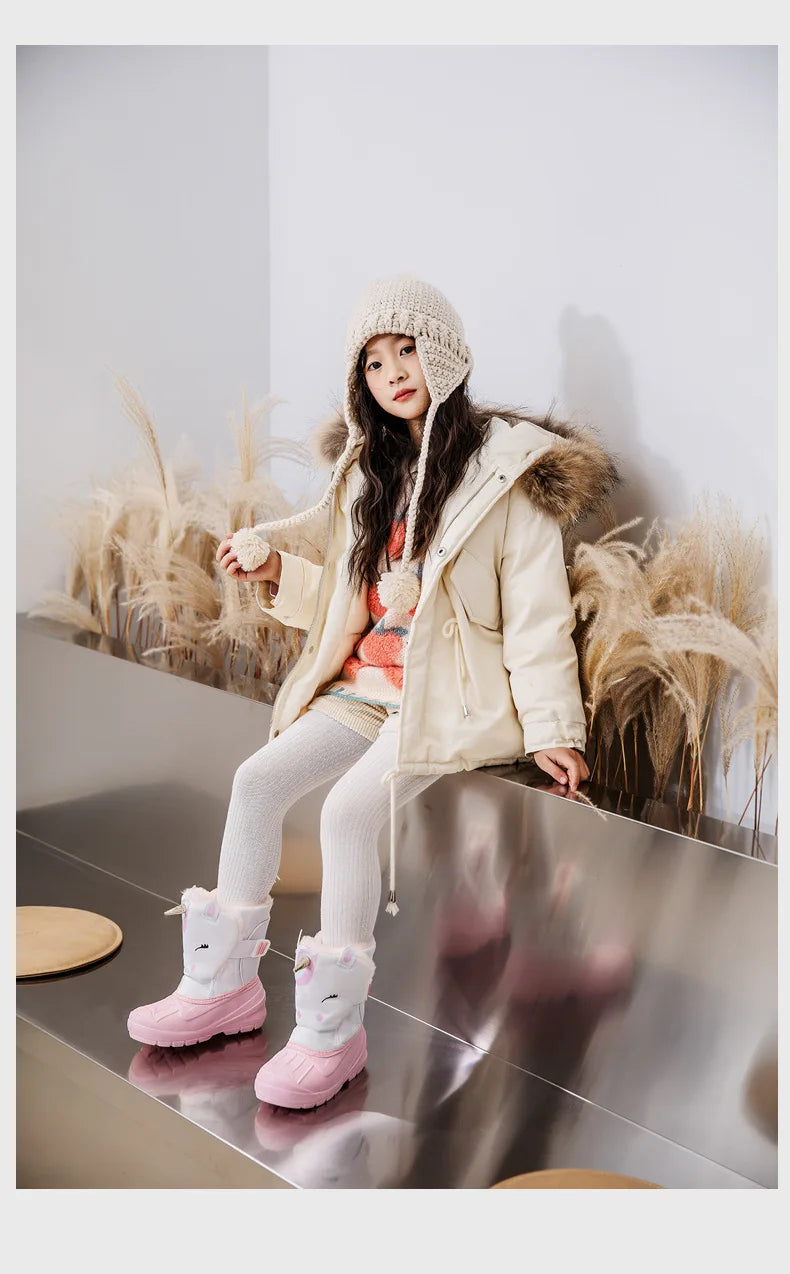 Girls Unicorn Snow Boots Waterproof Slip Resistant Cold Weather Shoes Brand Boy Girls Rubber Boots for Kids Fashion Sneakers