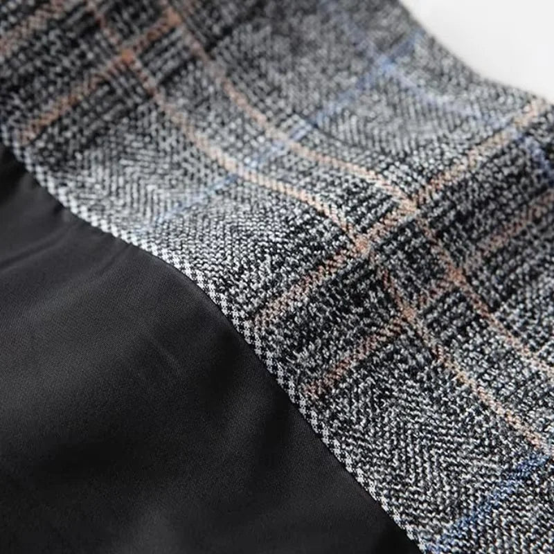 Men's Winter Suit Jacket - Classic Checked Blazer | Warm Thickened Formal Coat | Autumn/Winter Business & Leisure Wear