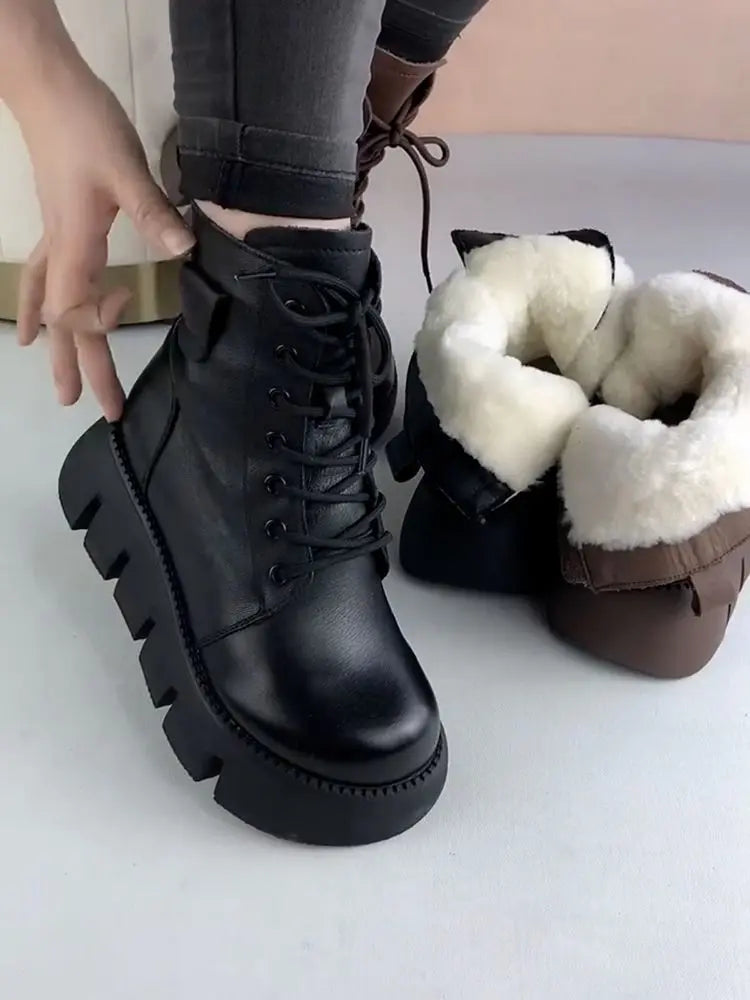 Snow Boots Womens Shoes 2025 New Boots Warm Wool Platform Shoes Thickened Cotton Shoes Cold Winter Round Toe Platform Boots