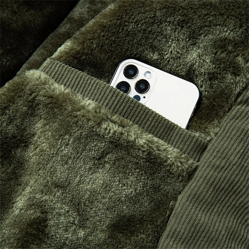 Winter New Arrival: Warm-Weather Corduroy Jacket Men's Fleece-Lined, Thickened Letter-Label Collared Jacket Fashionable Menswear