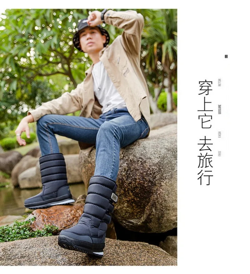 Men's Mid-calf Snow Boots Winter Plush Warm Cotton Boot Fashion Casual High Top Boots for Men Non-slip Platform Boots Big Size47