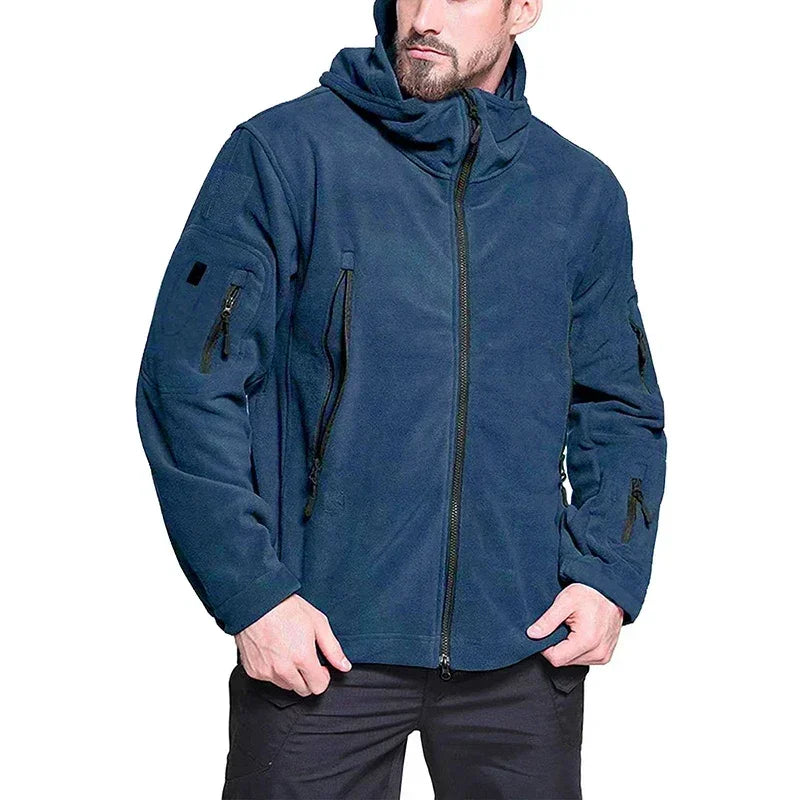 Winter Hunting Fleece Jacket Men Warm Polar Outdoor Hoodie Jacket Multi-Pocket Casual Full Zip Sport Hiking Coat