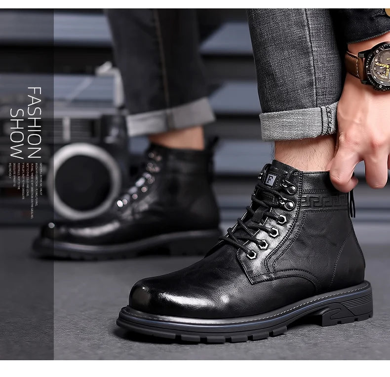 Leather Shoes Loafers Soft and Comfortable Ankle Boots Shoes for Men Wear-resistant All-match Mid-top Work Wear Fashion New