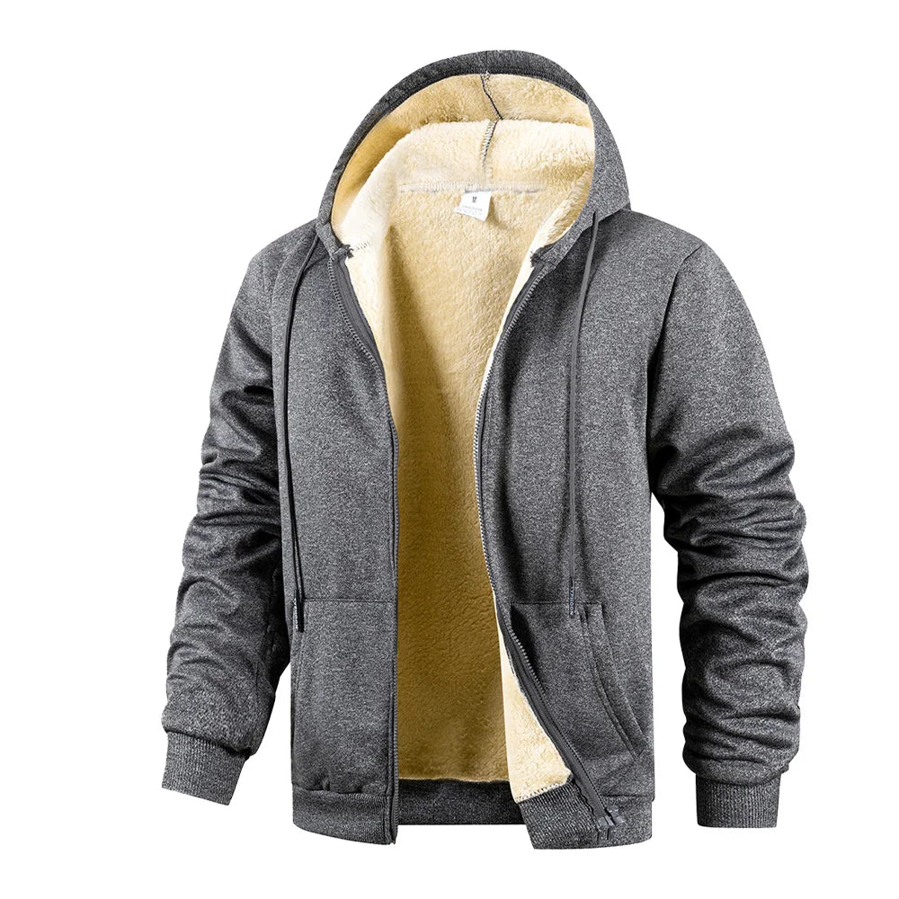 Winter Men's Jackets Thickened Fleece Lining Warm Jackets Sweatshirt Coat Men Cardigan  Zip Up Hooded Jackets Windproof Coat