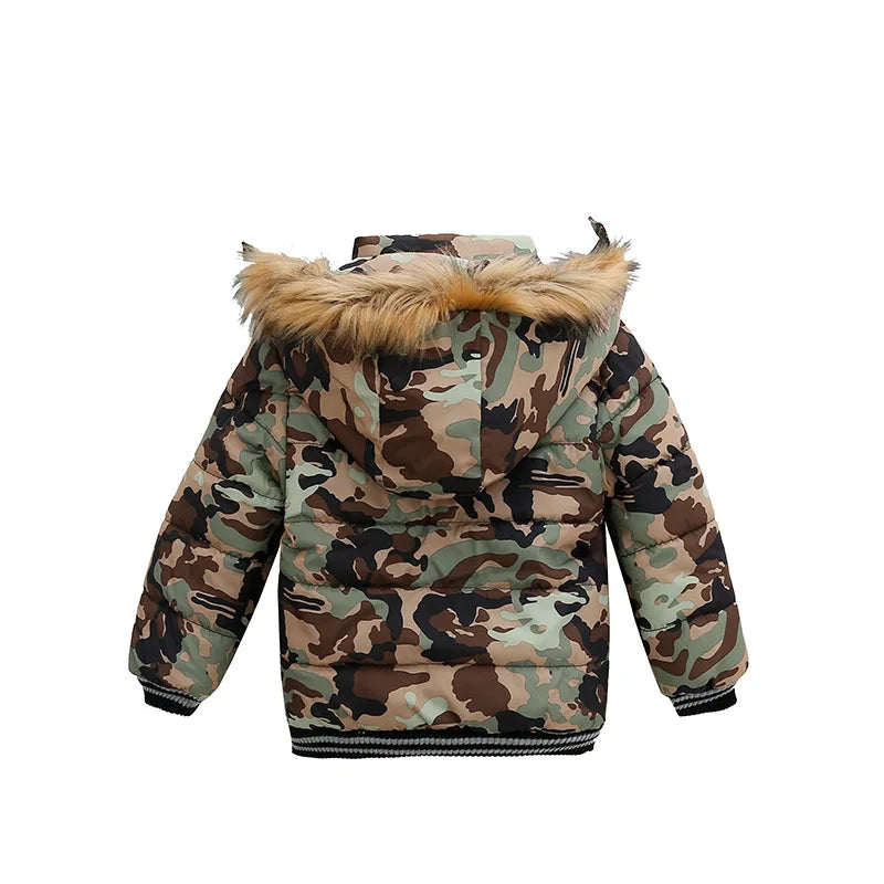 2025 Winter Children Warm Clothing Boys Down Jacket Baby Polyester Fiber Hooded Coat Thicken Outerwear Kids Solid Color Parka