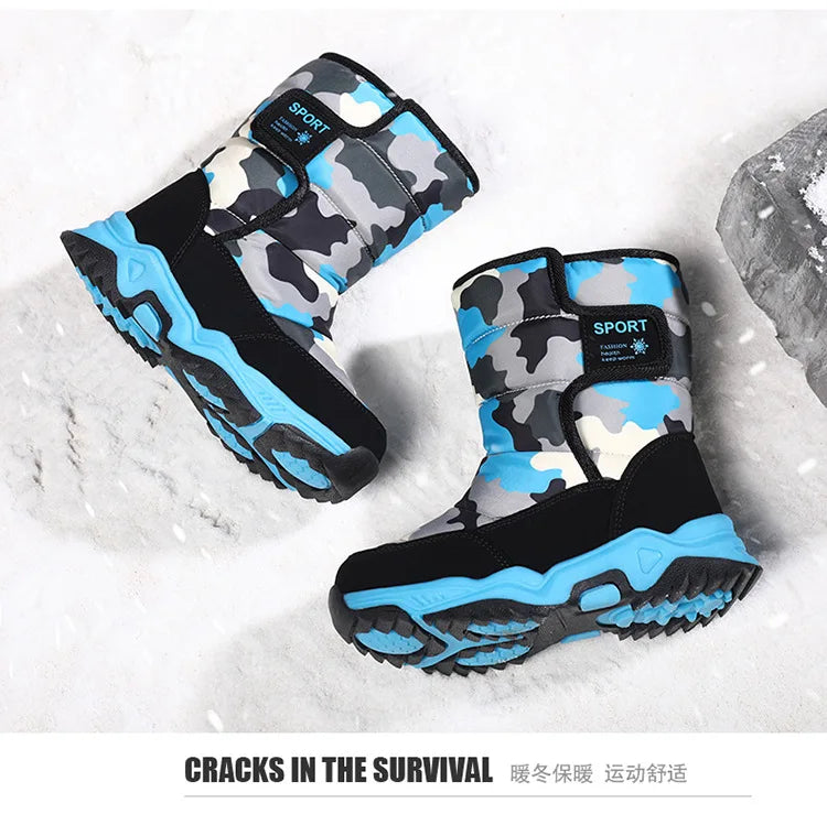 Outdoor Sport Cotton Shoes Child Footwear Fashion Waterproof Kids High Plush Boots Children Winter Boots Boys Girls Snow Boots