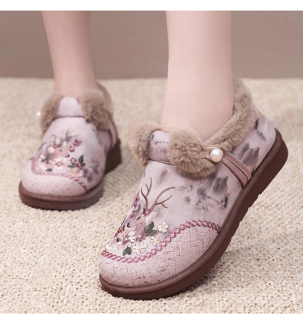 Winter Snow Boots For Women Brand Plus Thick Fur Cotton Shoes Outdoor Warm Footwear Embroidery ladies Ankle Boot Lazy Shoes