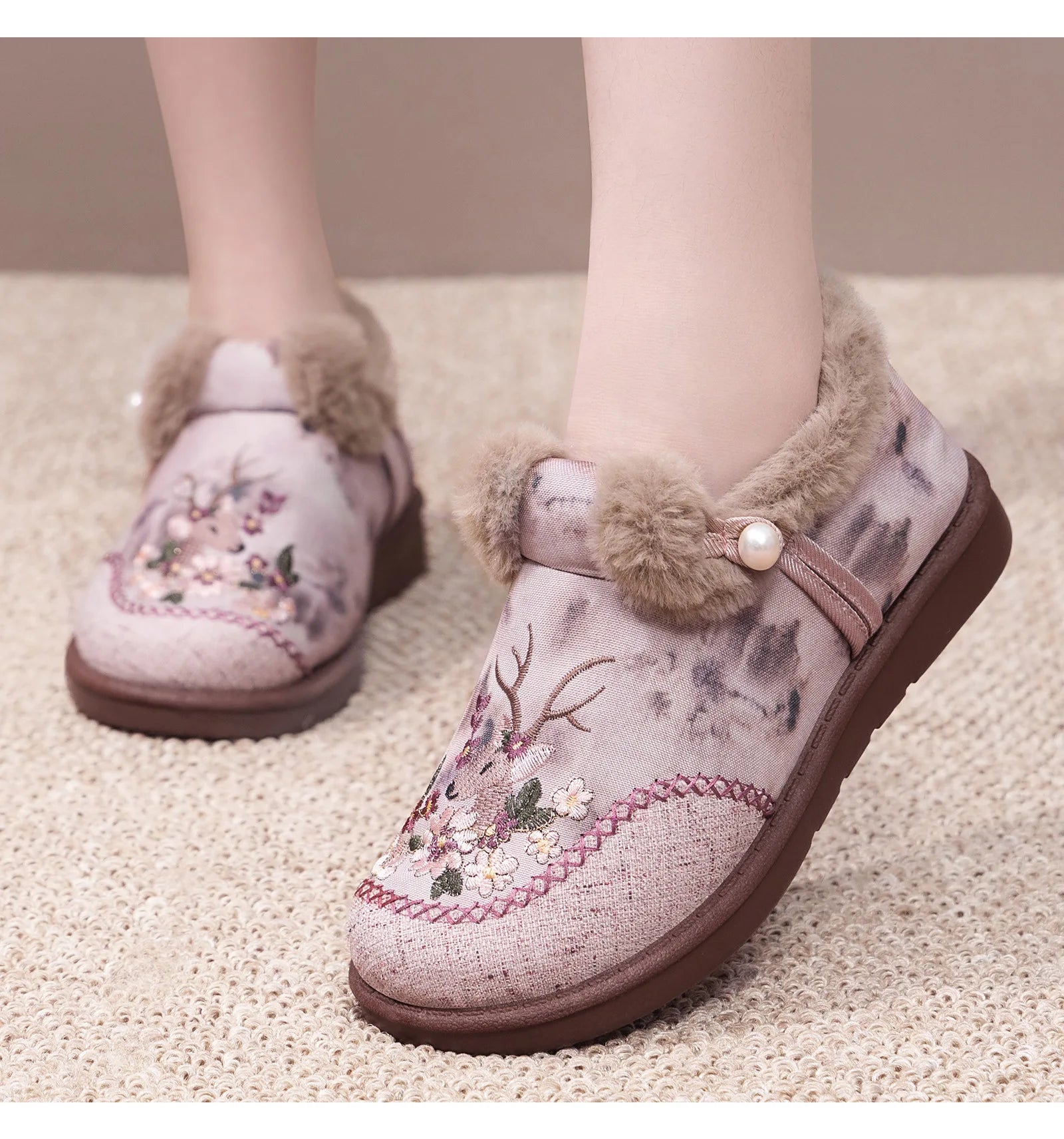 Winter Snow Boots For Women Brand Plus Thick Fur Cotton Shoes Outdoor Warm Footwear Embroidery ladies Ankle Boot Lazy Shoes