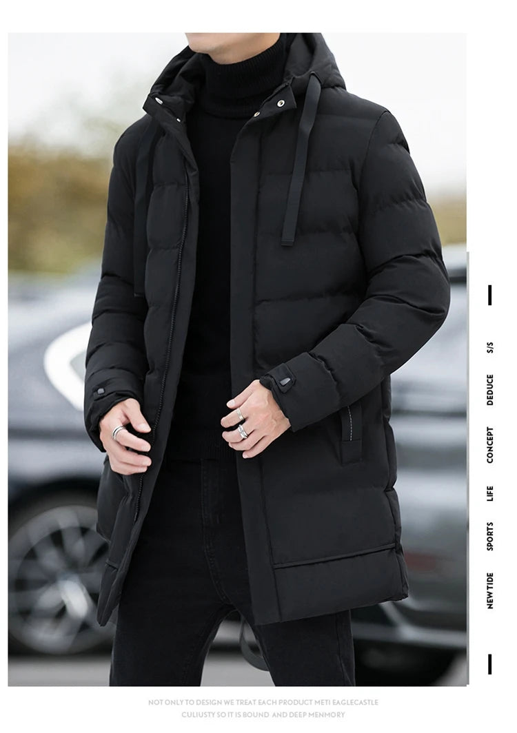 Winter Jackets Men Hooded Casual Long Down Jackets Thicker Warm Parkas New Male Outwear Winter Coats Slim Fit Jackets Size 4XL