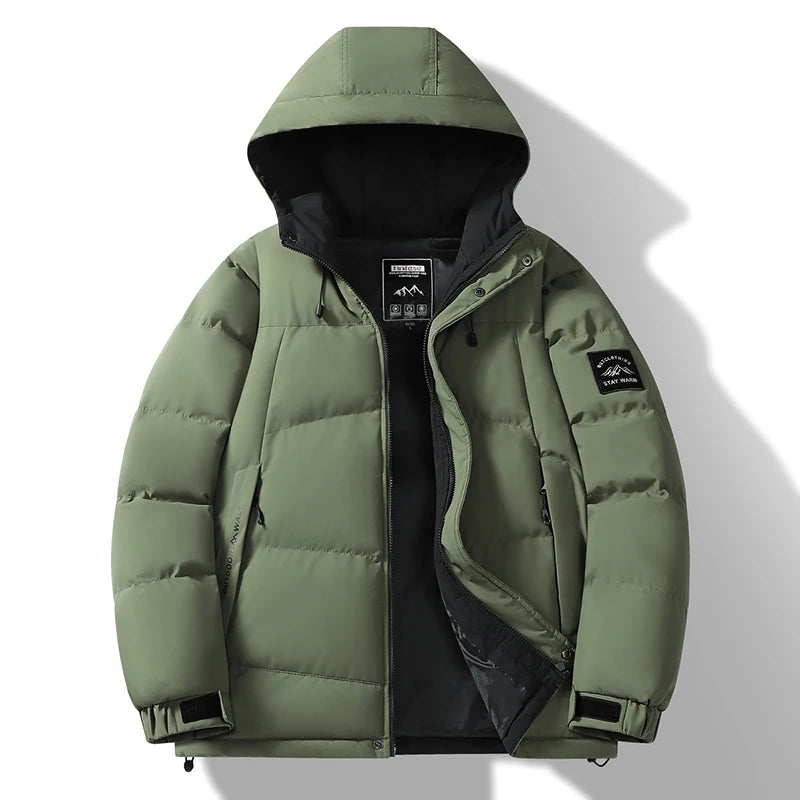 Fashion Trend with Hood Parkas for Men Quality Comfortable Thicken Warm Outerwear Solid Color Windproof Male Clothes Winter New