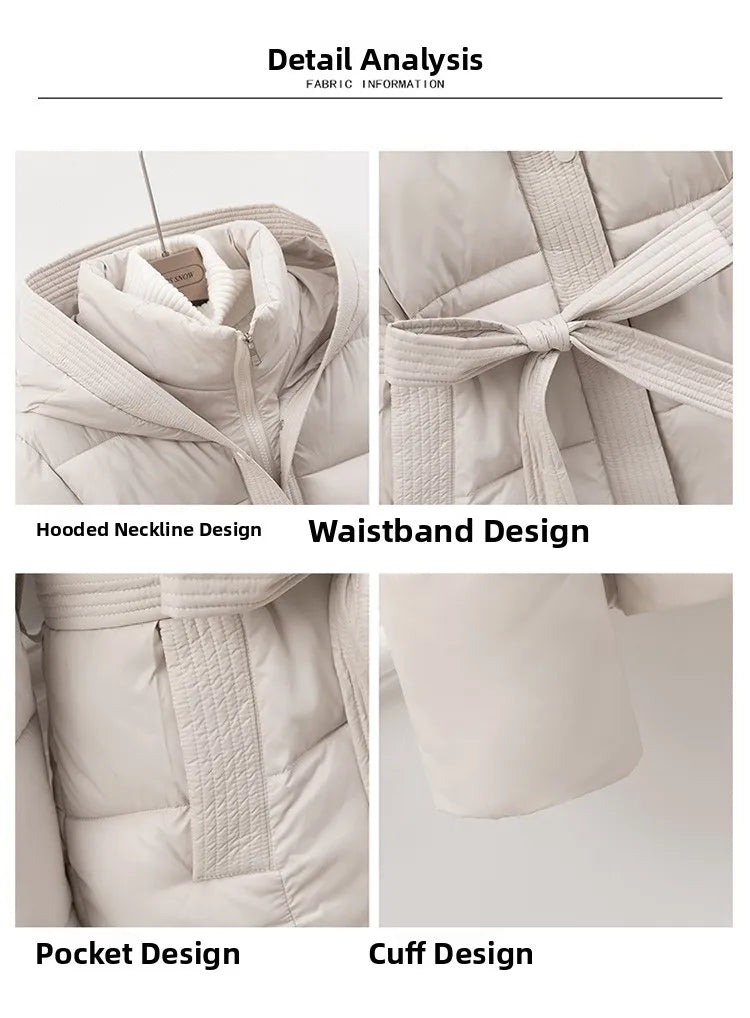 Slimming ort down Cotton Jaet Women's Thiened Winter Coat with Hood Dstring Waist Sli Outerwear for Ladies
