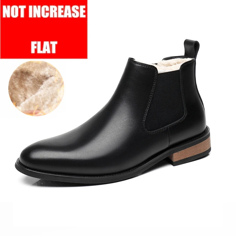 Winter New Men's Boots Genuine Leather Luxury Chelsea Boots Hidden Heels 6CM Height Increasing Shoes Man Outdoor Keep Warm Boots