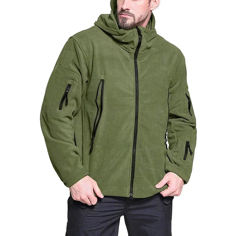 Winter Hunting Fleece Jacket Men Warm Polar Outdoor Hoodie Jacket Multi-Pocket Casual Full Zip Sport Hiking Coat