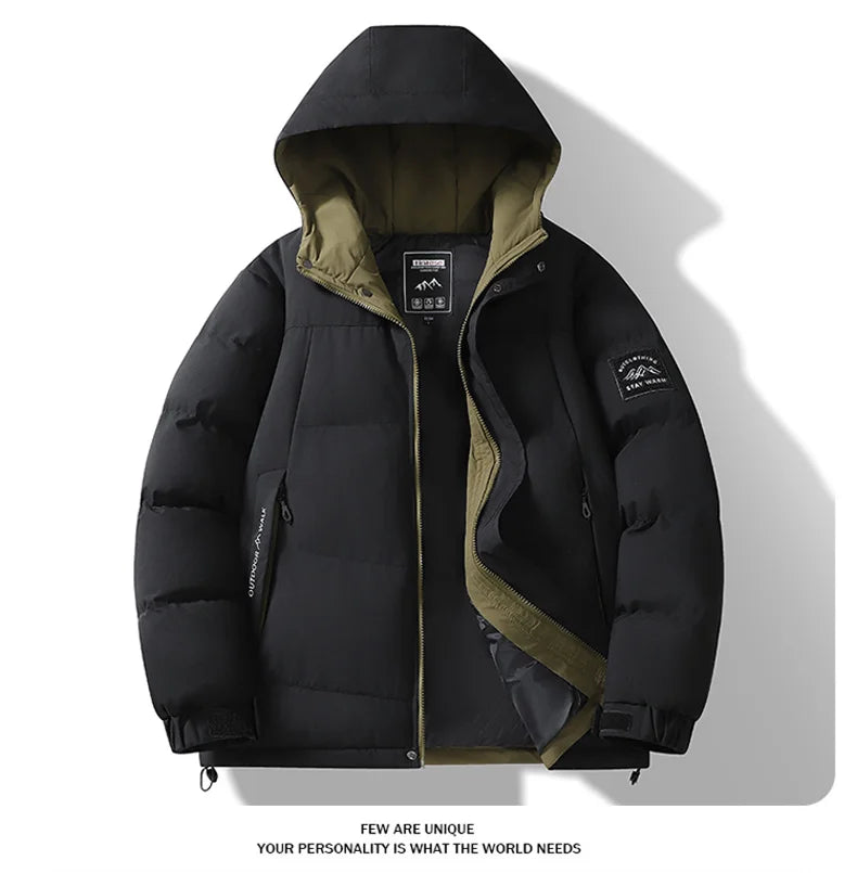 Fashion Trend with Hood Parkas for Men Quality Comfortable Thicken Warm Outerwear Solid Color Windproof Male Clothes Winter New