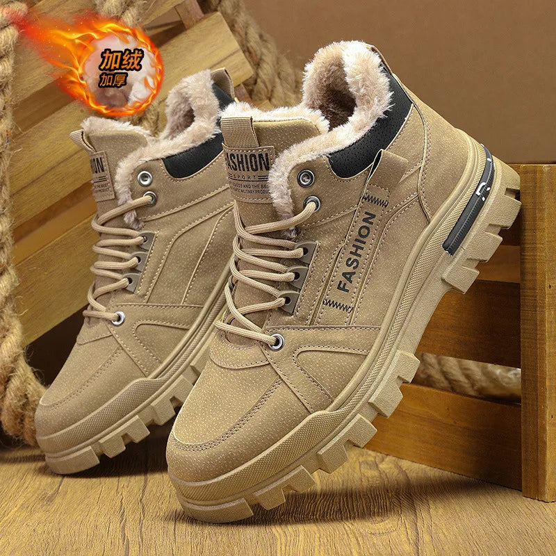 Winter Sneakers Men's New Warm Cotton Boots with Thick Soles Versatile Snow Anti Slip Outdoor Leisure Hiking Cotton Shoes Botas