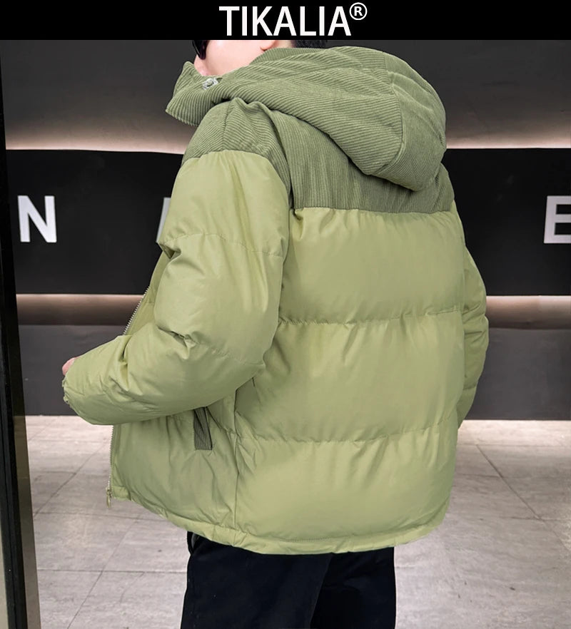 Winter Parka Jacket Men Removable Hood Thicken Keep Warm Cold Weather Windproof Coats Patchwork Cotton Padded Puffer Jacket