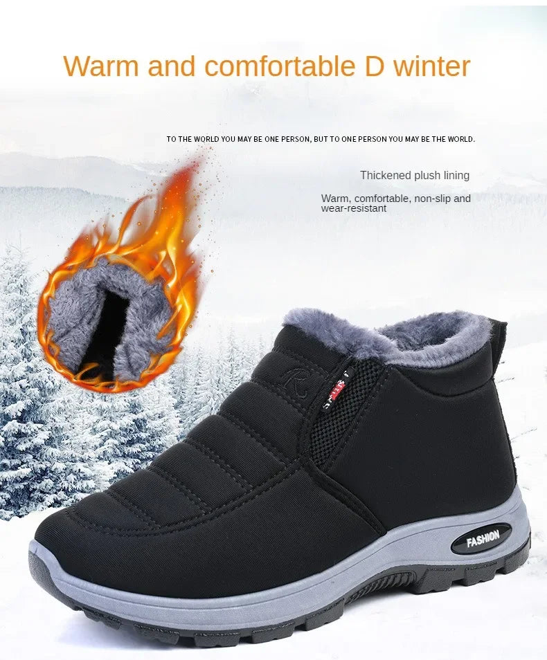 Winter 2025 new men's and women's cotton shoes with thick velvet and warm snow boots windproof couple's short boots anti slip