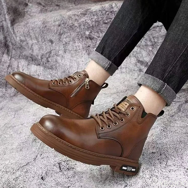 Fashionable versatile spring autumn new high top men's shoes casual comfortable men's shoes trendy retro simple warm short boots