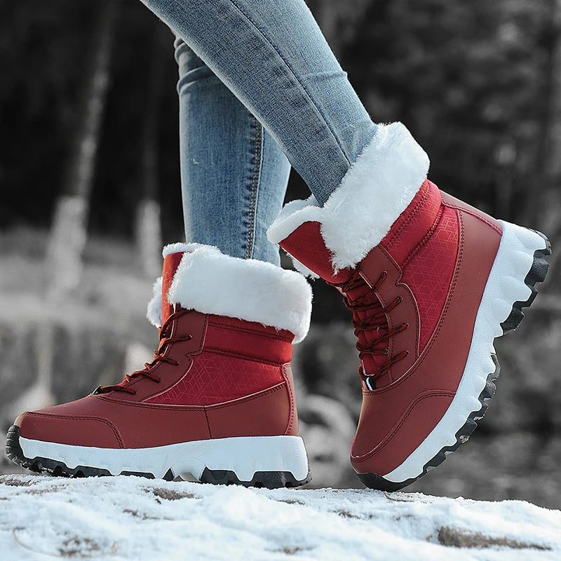 Women's Winter Fashionable Casual and Comfortable Snow Boots - Plush Lined Collar, Non-Slip, Wear-Resistant and Durable Soles, Warm Lining, Round Toe, Warm Outdoor Hiking Boots with Lace-Up Closure