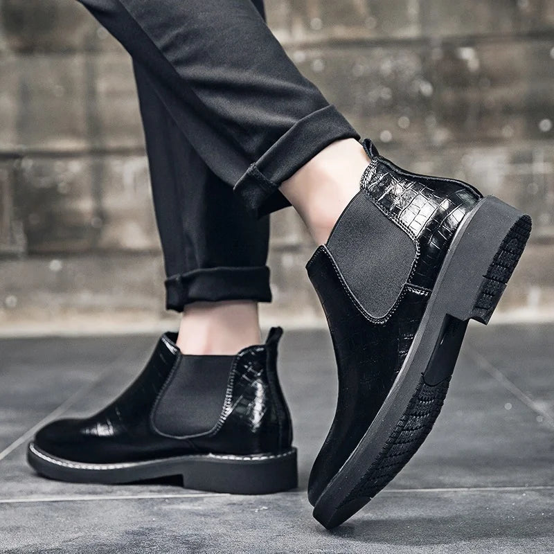 Ankel Boots Men Leather Outdoor Height Increase Insole 6cm Man Elevator Shoes Plus Size 38-48