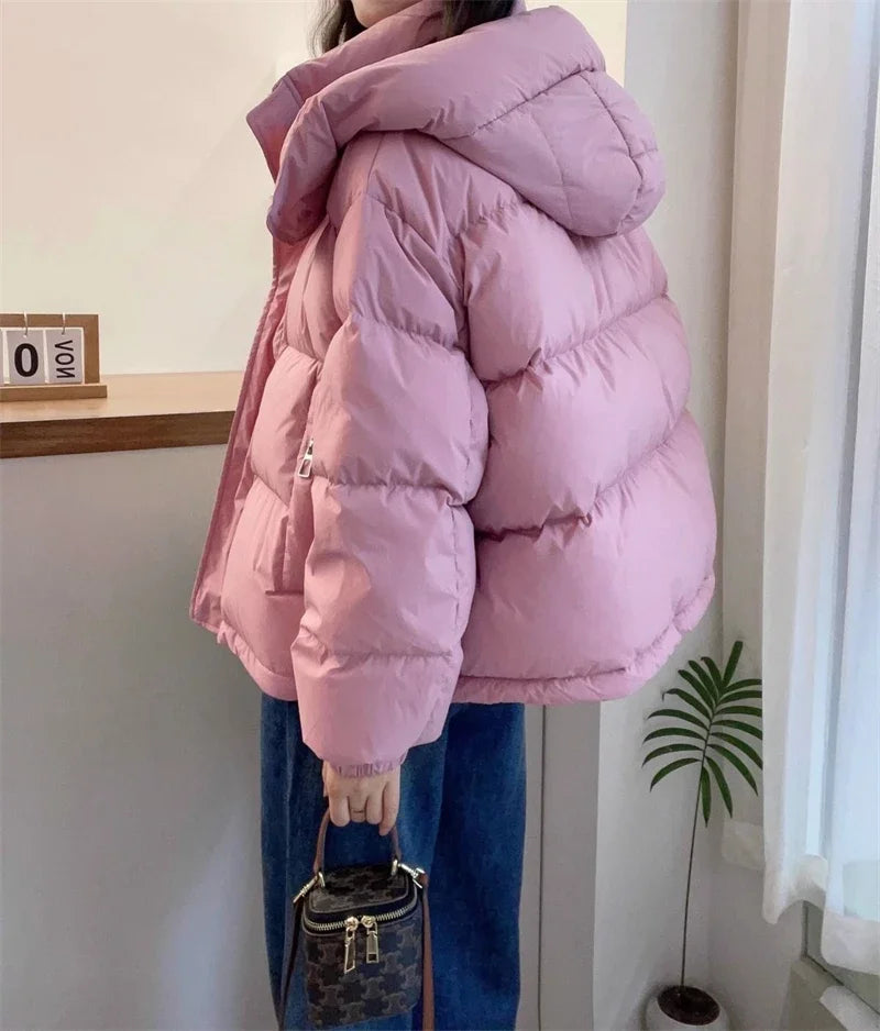 Women Korean Cotton Parkas Hooded Winter Oversize Coat Thick Warm Loose Puffer Jacket Female Solid Fashion Zipper Outwear