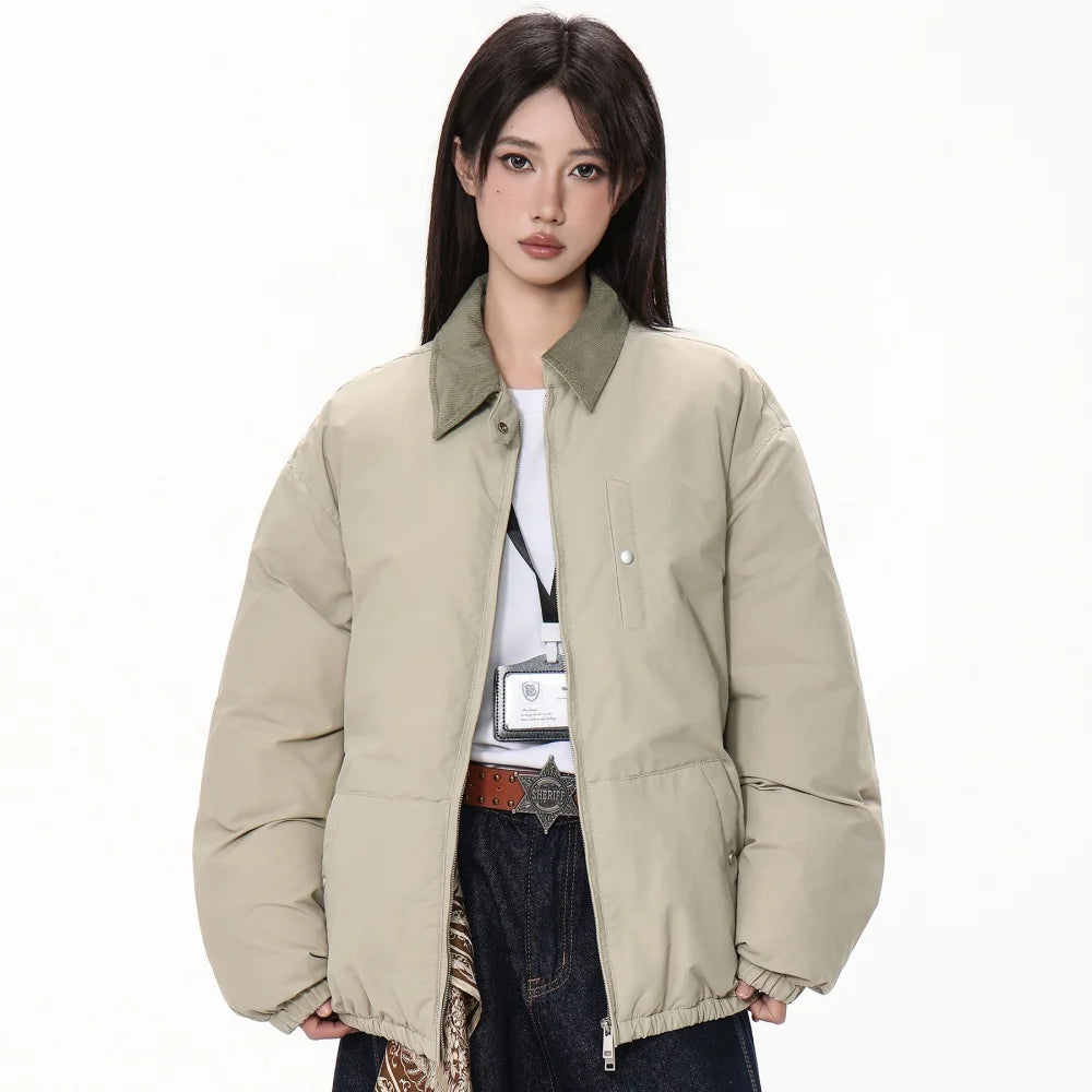 Women's Winter Down Padded Jacket Lapel Black Fashion Coat Winter Women Gray Women's Simple Solid Gray Winter Oversize Jacket