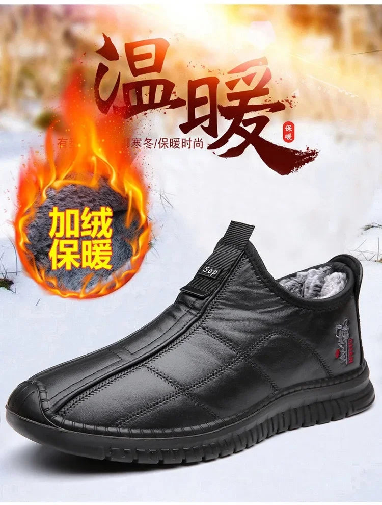 Winter men's boots are warm waterproof non slip thick walking boots, and oversized work shoes for men aged 38-48 platform boots