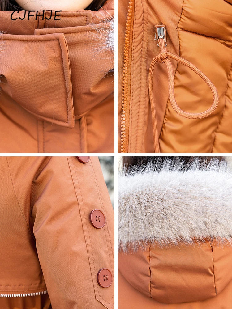 CJFHJE Parkas Winter Jackets Women Chaquetas Para Mujeres Waist Big Fur Collar Warm Down Jacket Outdoor Coat Abrigos De Plumas