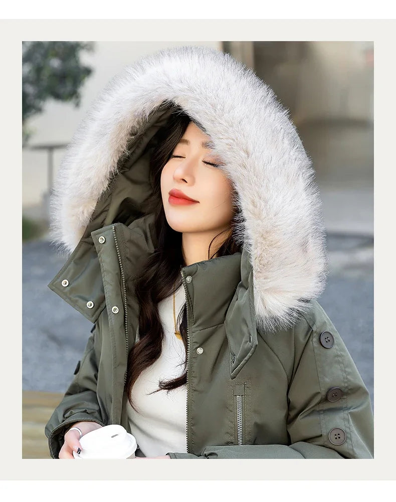 CJFHJE Parkas Winter Jackets Women Chaquetas Para Mujeres Waist Big Fur Collar Warm Down Jacket Outdoor Coat Abrigos De Plumas