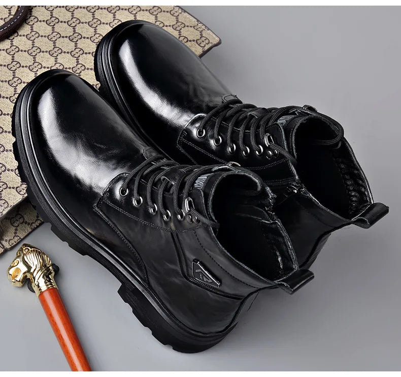 Autumn Winter Side Zipper Genuine Leather Boots for Men Fashion Casual Warm Cotton Work Shoes Man New Designer Ankle Boots Male