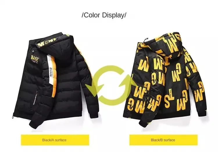 Men Autumn Winter Cotton Jacket Warm Comfortable Padded Thickened Down Jacket 2025 New Double-Sided Clothes Removable Cap M-6XL