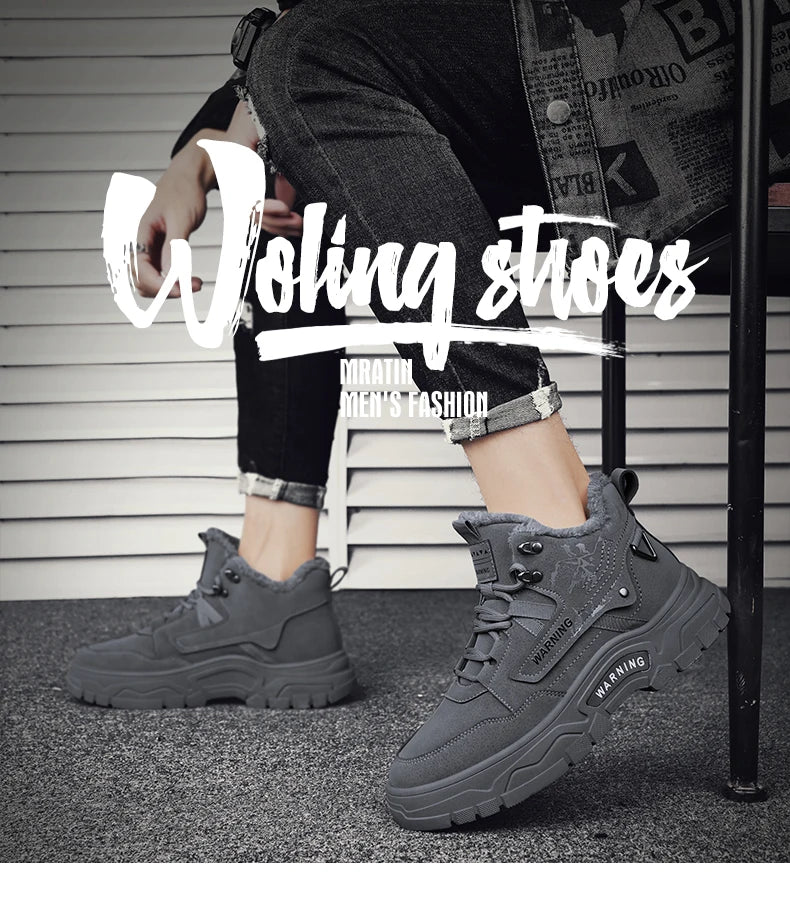 Men's boots winter new warm and velvet cotton boots non-slip comfortable casual boots fashion youth Joker outdoor high-top boots