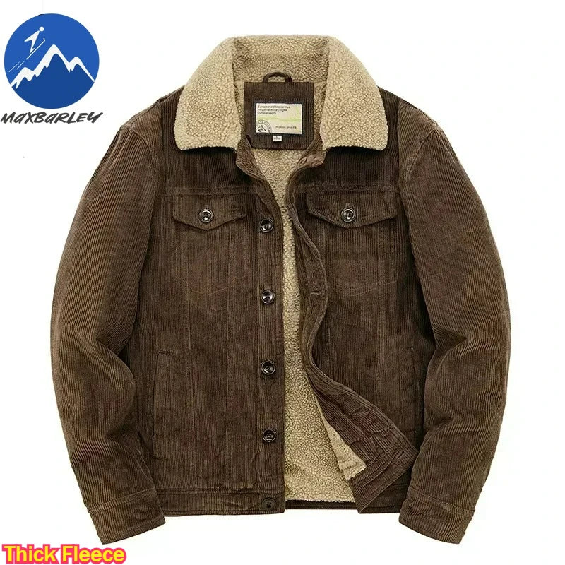 Male Cotton Jackets Padded Warm Loose Parka Coat Corduroy Short Jacket Man Solid Fur Collar Windbreaker Winter Men Fleece Jacket