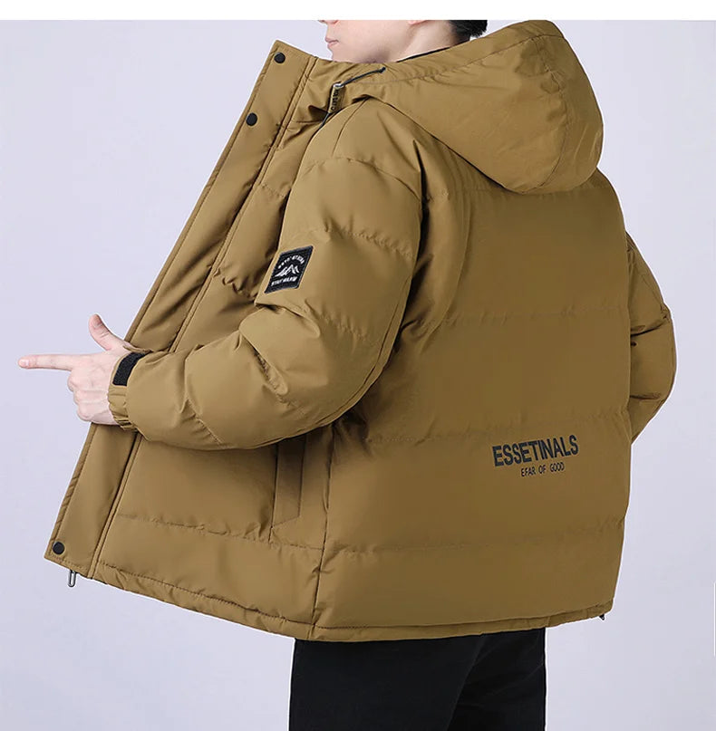 Fashion Trend with Hood Parkas for Men Quality Comfortable Thicken Warm Outerwear Solid Color Windproof Male Clothes Winter New