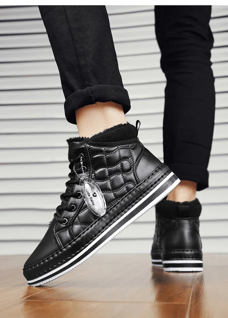 Winter New Shoes for Men Fur Boots High Tops Leather Warm Plush Casual Shoes Outdoor Snow Boots