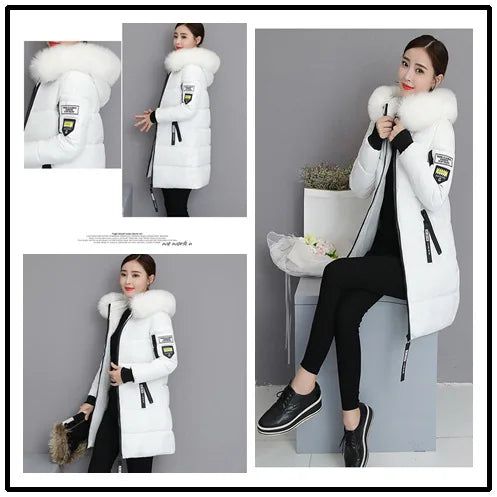 Winter Women Coat Parkas Mid-length Hooded Padded Jacket Big Fur Collar Warmth Jacket Cheap Wholesale