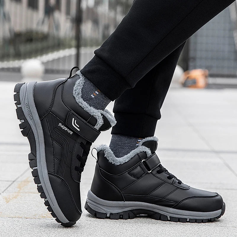 Winter Boots for Men New Waterproof PU Leather Warm Snow Ankle Boots Outdoor Warm plush Non-slip Work High-top Casual Shoes