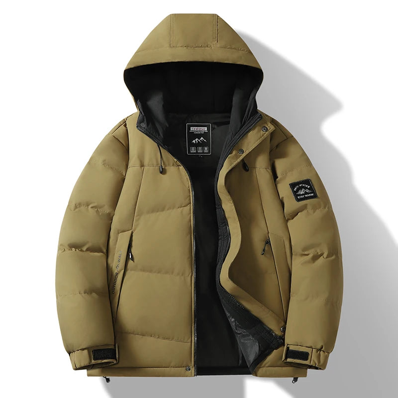 Fashion Trend with Hood Parkas for Men Quality Comfortable Thicken Warm Outerwear Solid Color Windproof Male Clothes Winter New